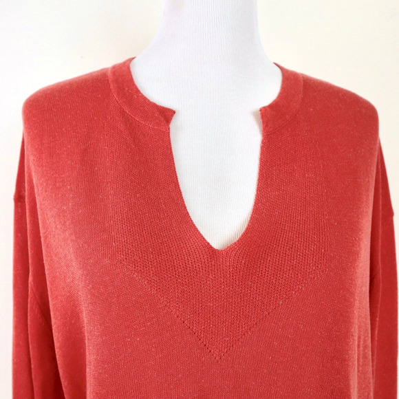 Zara Size M Tunic Split Neck Fine Knit Blouse Orange Blouson Sleeve - Picture 8 of 10